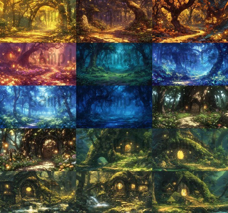 【140枚】妖精の森の背景イラスト【著作権フリー素材風景画像】