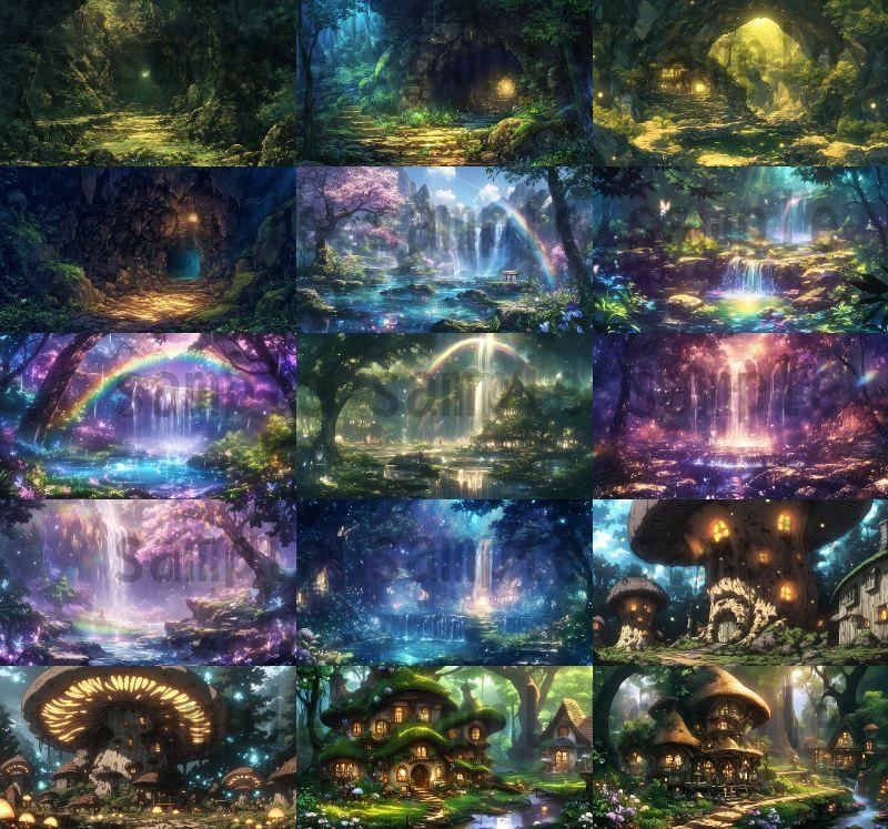 【140枚】妖精の森の背景イラスト【著作権フリー素材風景画像】