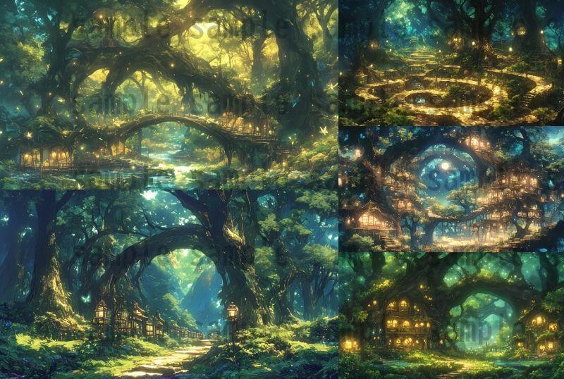 【140枚】妖精の森の背景イラスト【著作権フリー素材風景画像】