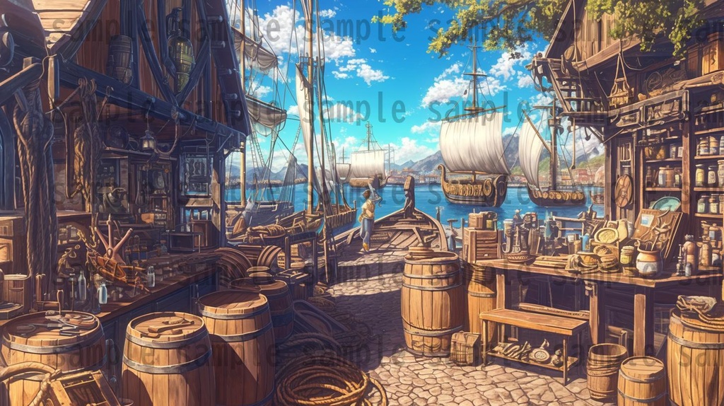 【182枚】バイキング港町の風景背景イラスト【著作権フリー素材/フリー画像】