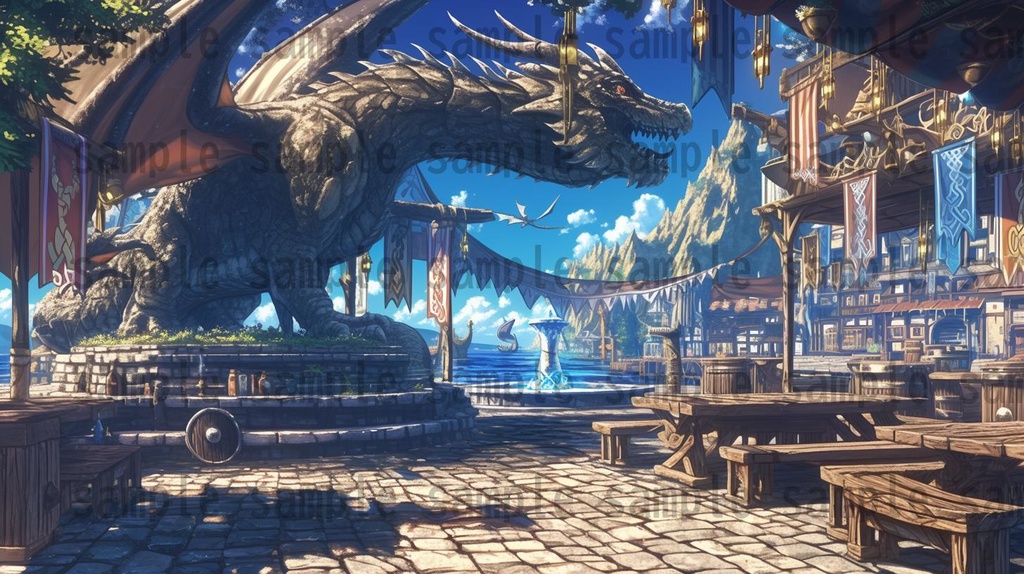 【182枚】バイキング港町の風景背景イラスト【著作権フリー素材/フリー画像】