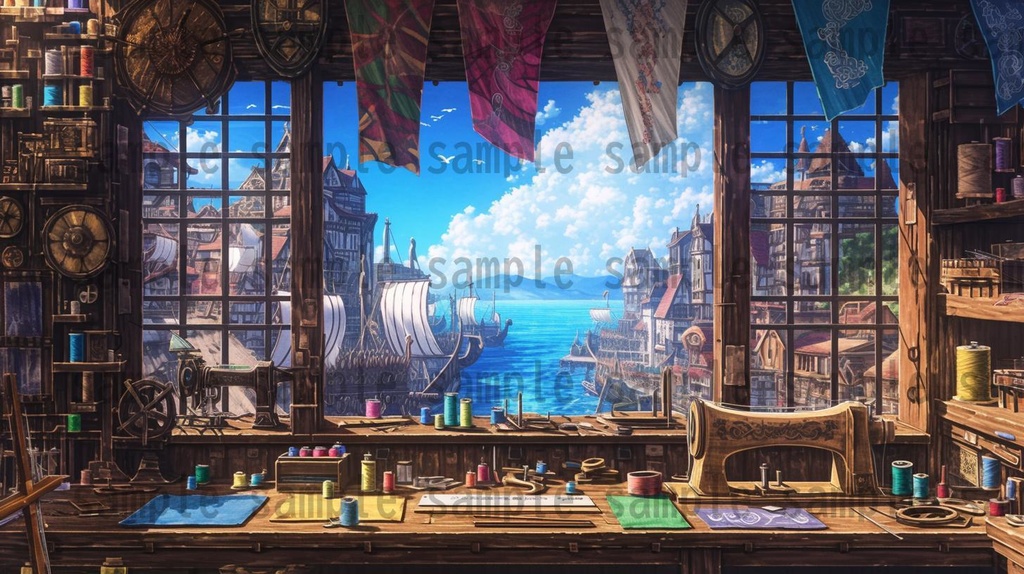 【182枚】バイキング港町の風景背景イラスト【著作権フリー素材/フリー画像】