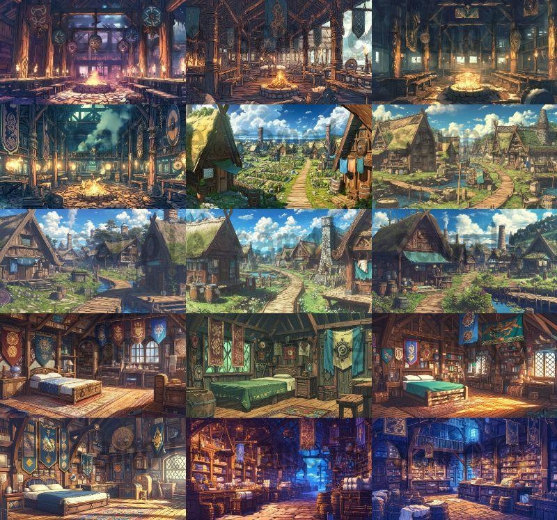 【182枚】バイキング港町の風景背景イラスト【著作権フリー素材/フリー画像】