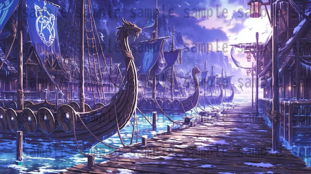 【182枚】バイキング港町の風景背景イラスト【著作権フリー素材/フリー画像】