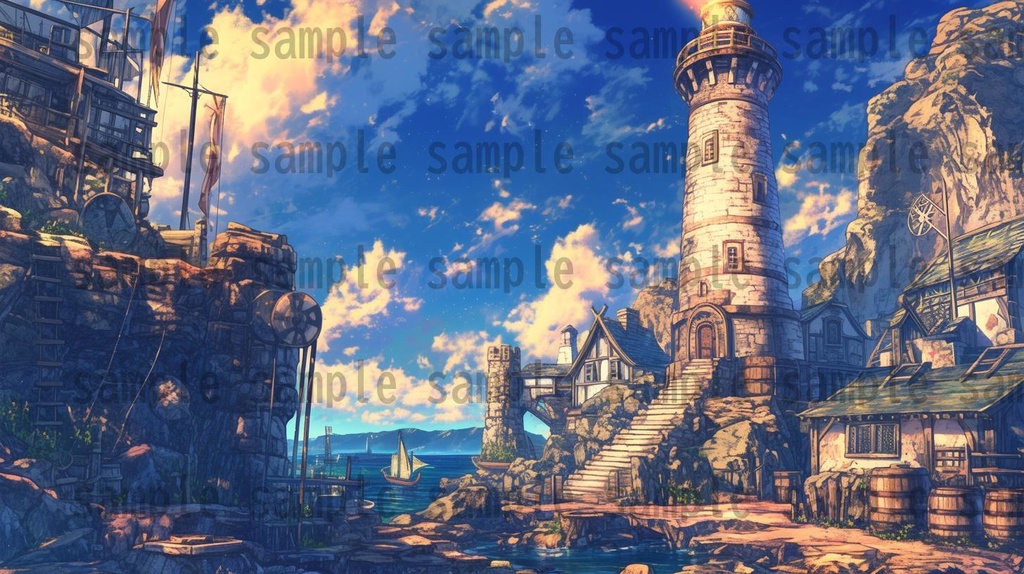 【182枚】バイキング港町の風景背景イラスト【著作権フリー素材/フリー画像】