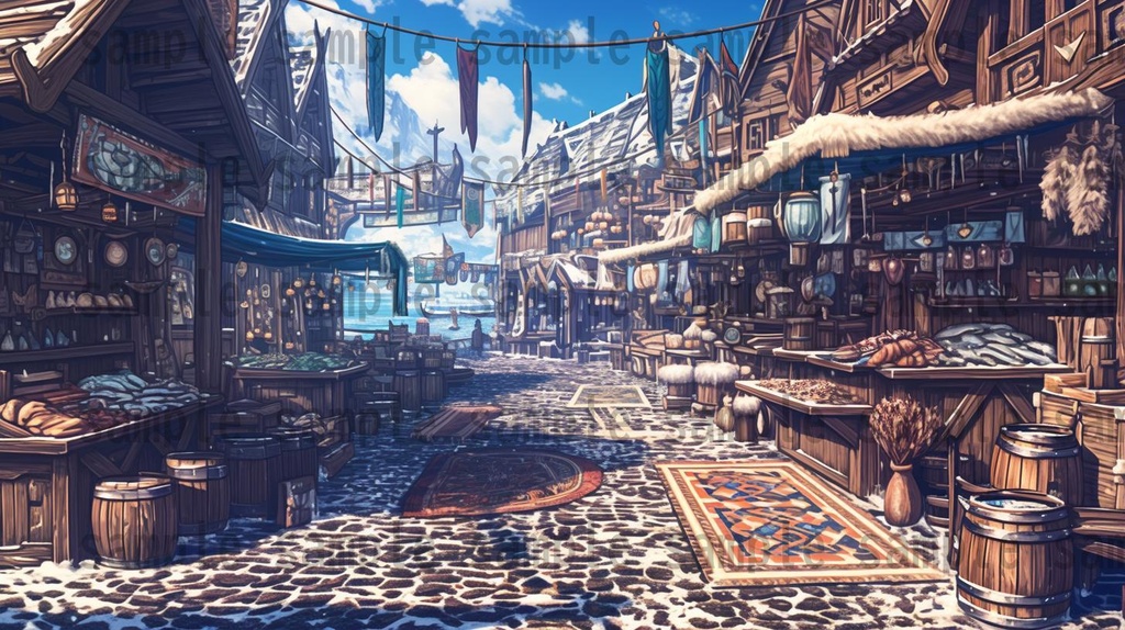 【182枚】バイキング港町の風景背景イラスト【著作権フリー素材/フリー画像】