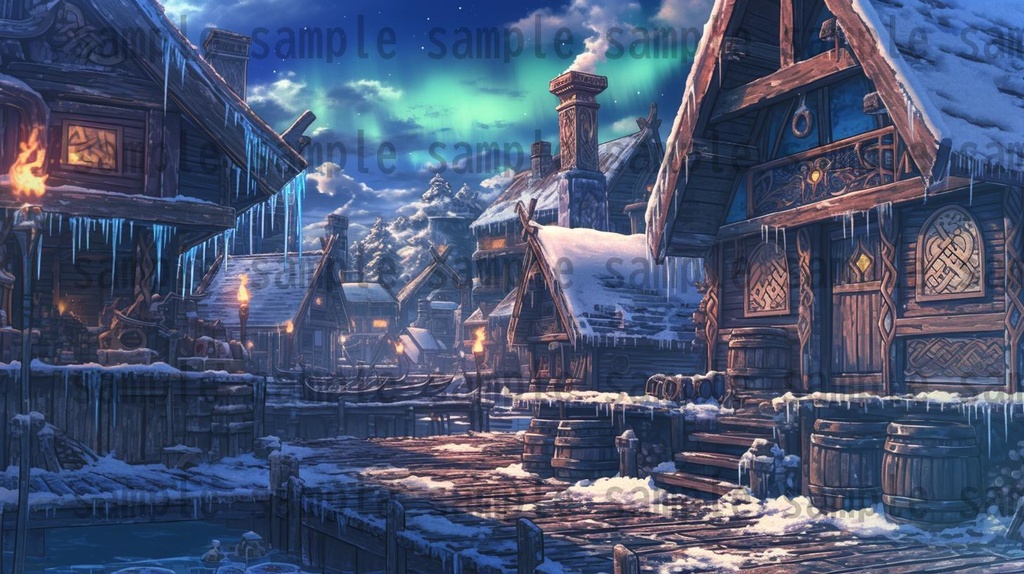 【182枚】バイキング港町の風景背景イラスト【著作権フリー素材/フリー画像】