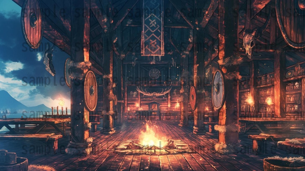 【182枚】バイキング港町の風景背景イラスト【著作権フリー素材/フリー画像】