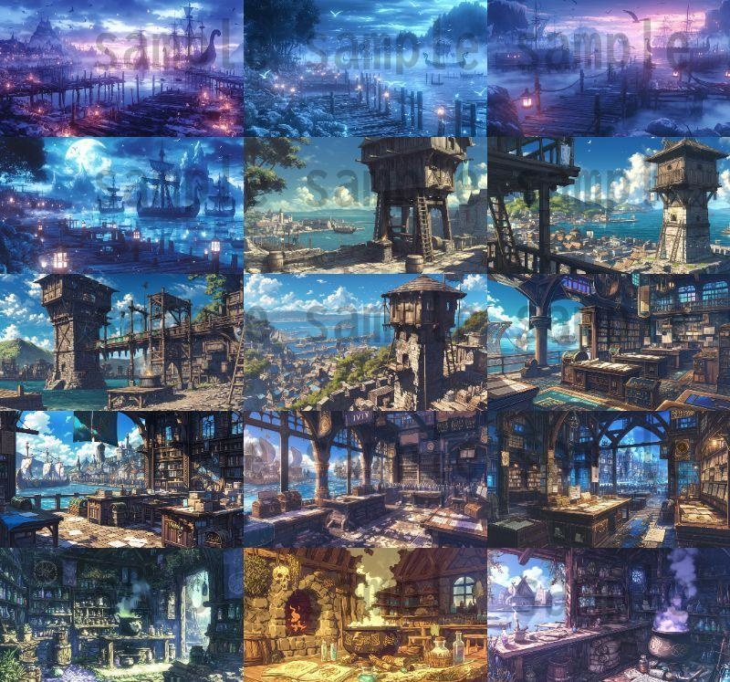 【182枚】バイキング港町の風景背景イラスト【著作権フリー素材/フリー画像】