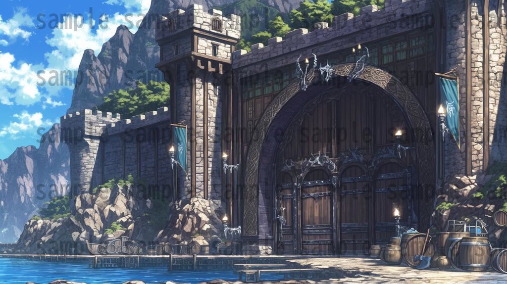 【182枚】バイキング港町の風景背景イラスト【著作権フリー素材/フリー画像】