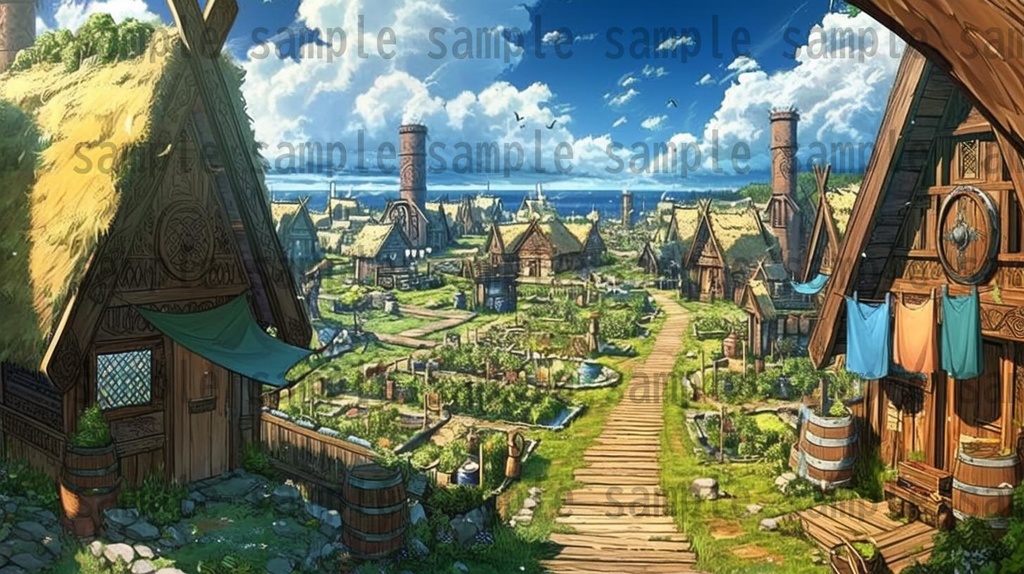 【182枚】バイキング港町の風景背景イラスト【著作権フリー素材/フリー画像】