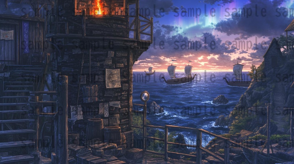 【182枚】バイキング港町の風景背景イラスト【著作権フリー素材/フリー画像】