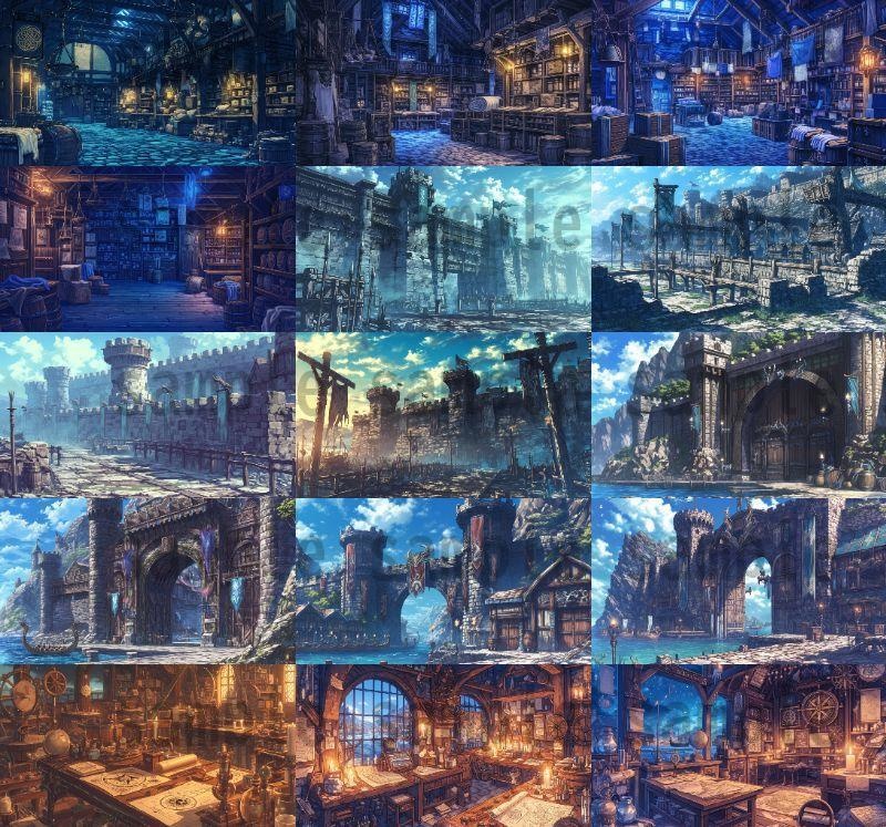 【182枚】バイキング港町の風景背景イラスト【著作権フリー素材/フリー画像】