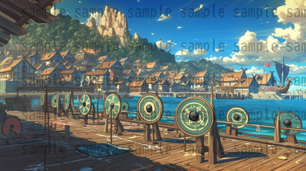 【182枚】バイキング港町の風景背景イラスト【著作権フリー素材/フリー画像】