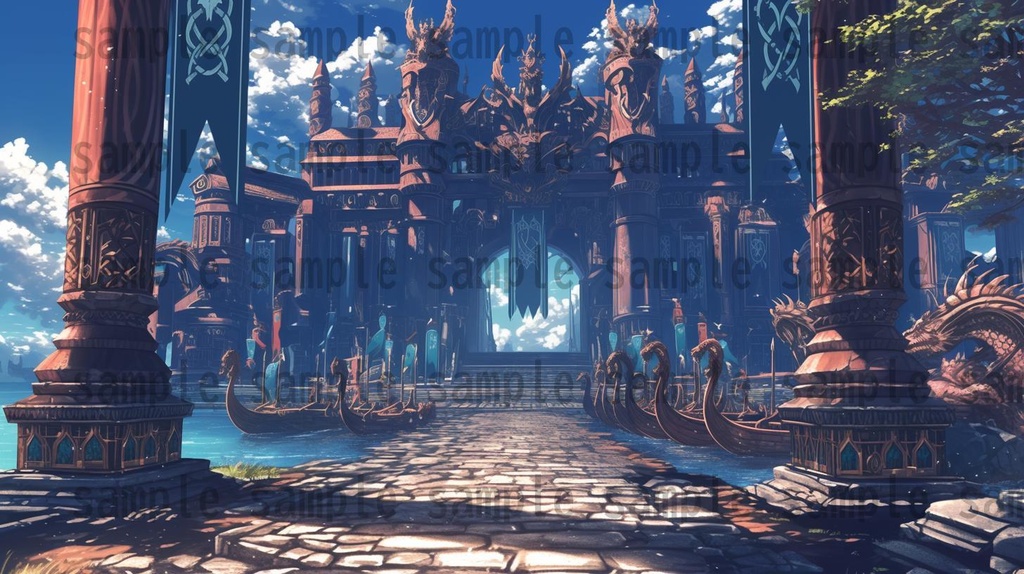 【182枚】バイキング港町の風景背景イラスト【著作権フリー素材/フリー画像】