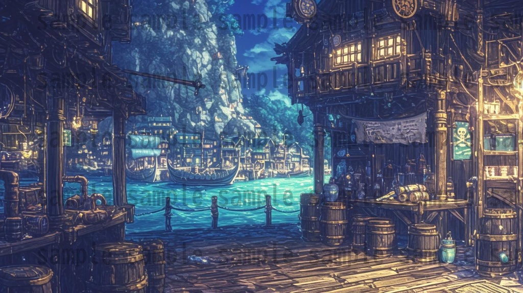 【182枚】バイキング港町の風景背景イラスト【著作権フリー素材/フリー画像】