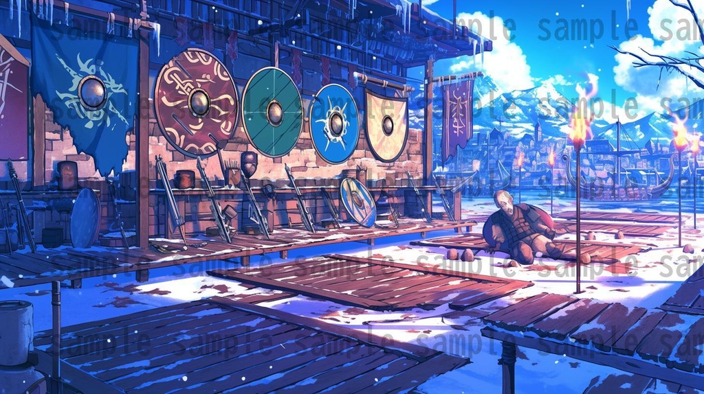 【182枚】バイキング港町の風景背景イラスト【著作権フリー素材/フリー画像】