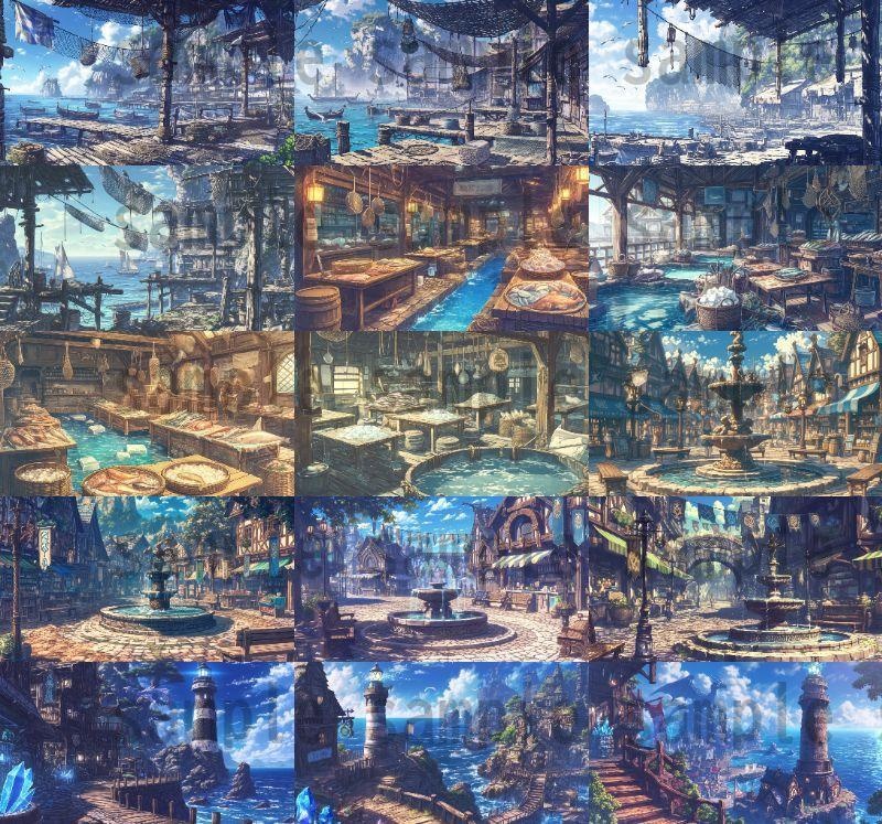 【182枚】バイキング港町の風景背景イラスト【著作権フリー素材/フリー画像】