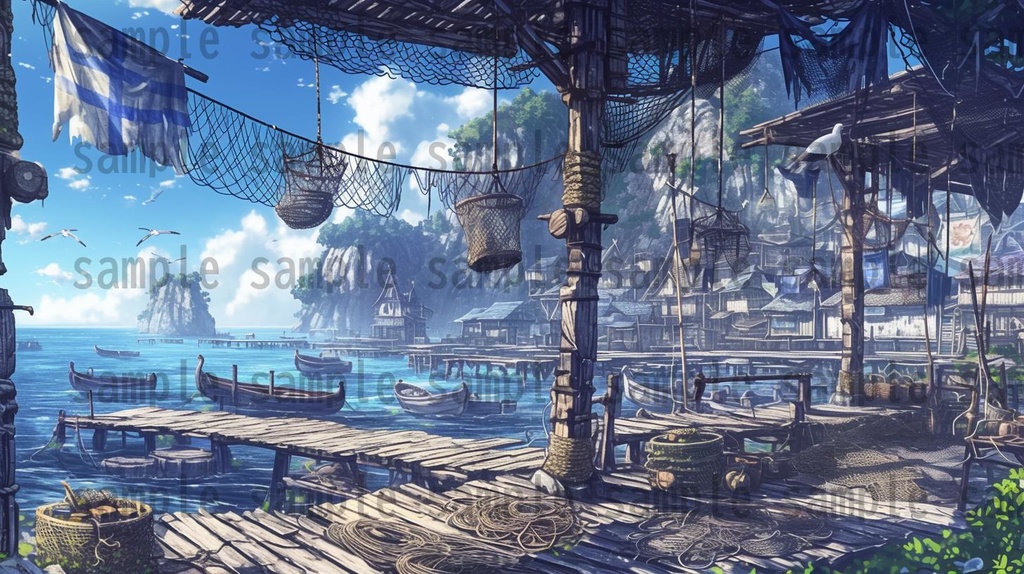 【182枚】バイキング港町の風景背景イラスト【著作権フリー素材/フリー画像】