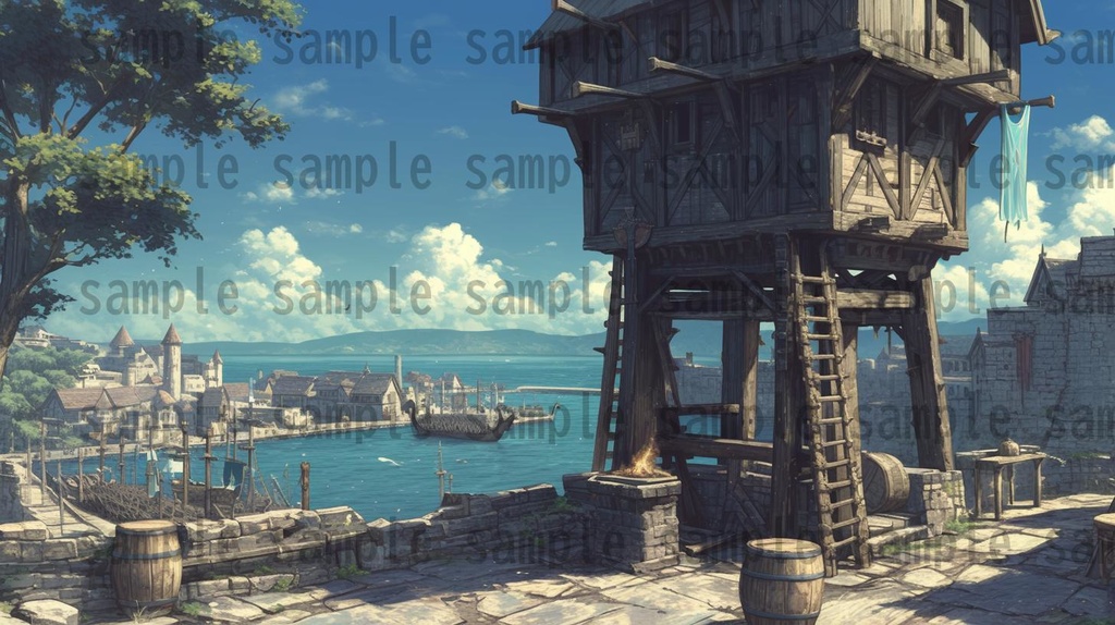 【182枚】バイキング港町の風景背景イラスト【著作権フリー素材/フリー画像】