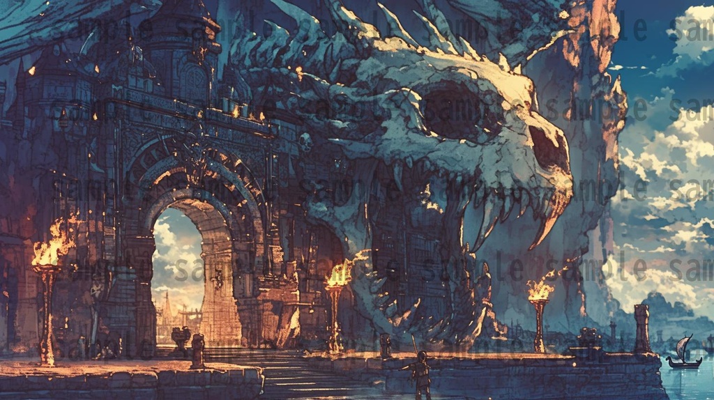 【182枚】バイキング港町の風景背景イラスト【著作権フリー素材/フリー画像】