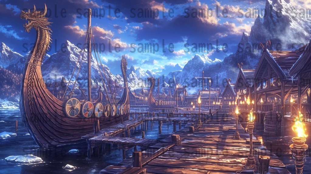 【182枚】バイキング港町の風景背景イラスト【著作権フリー素材/フリー画像】