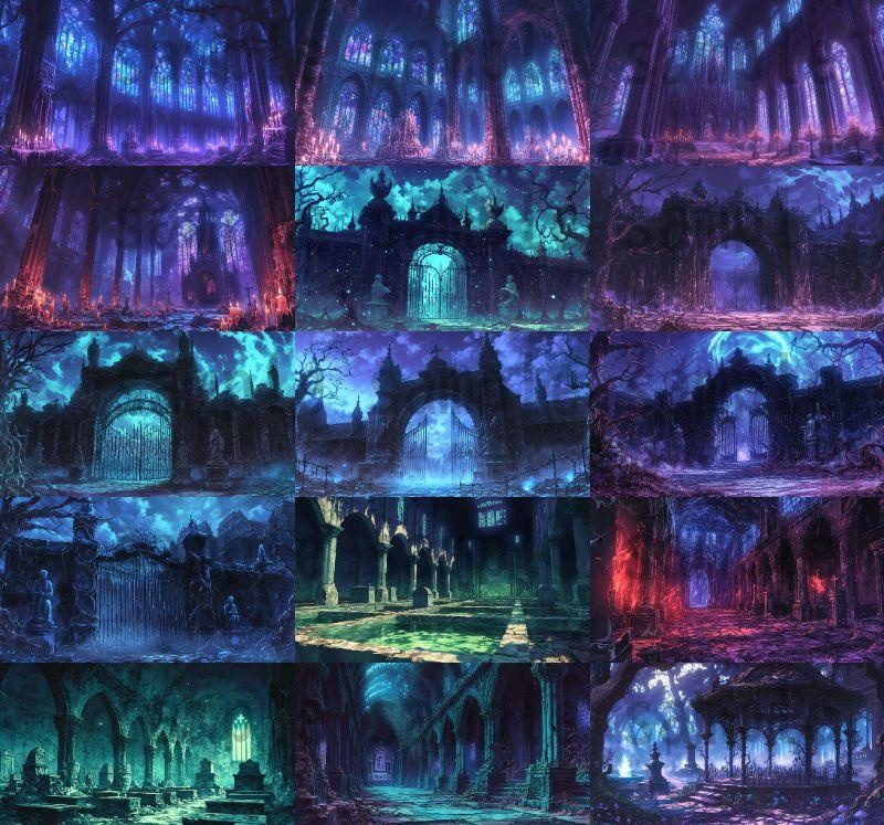 【166枚】死者の都 風景背景イラスト【著作権フリー素材】ダークファンタジー画像