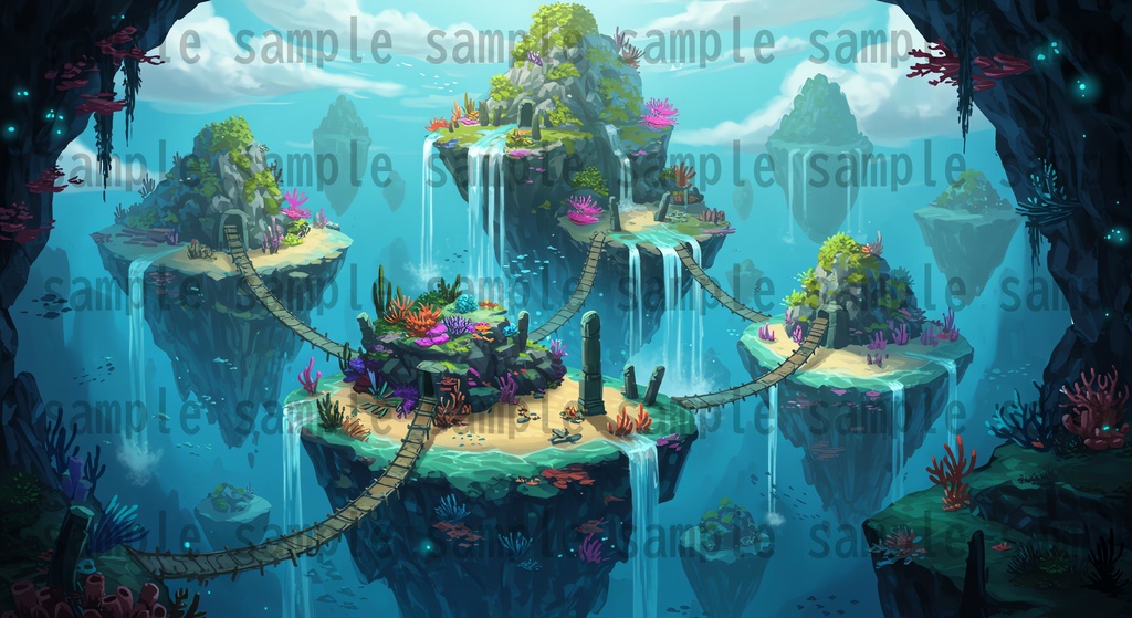 【22枚】海中都市 ファンタジー背景イラスト【著作権フリー素材】ファンタジーRPG画像