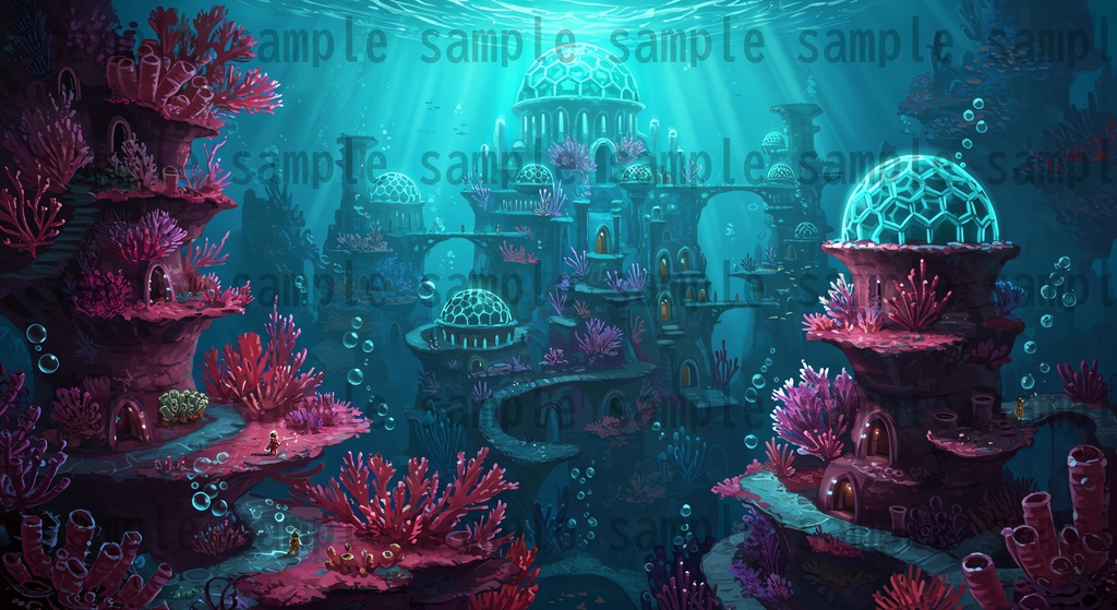 【22枚】海中都市 ファンタジー背景イラスト【著作権フリー素材】ファンタジーRPG画像