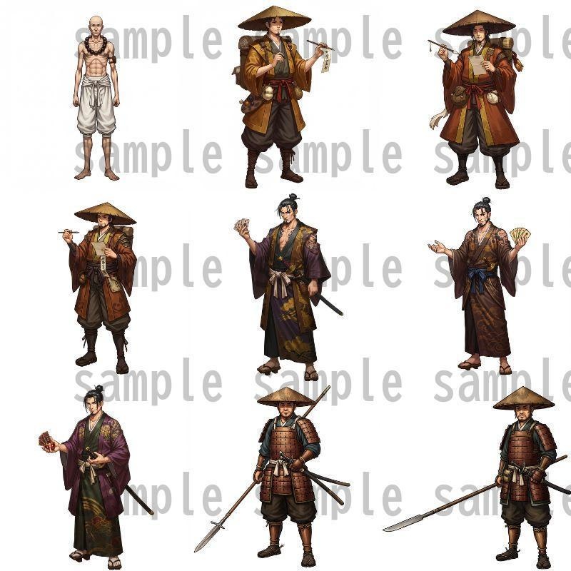 【46種152枚】戦国時代 立ち絵【著作権フリー素材】江戸時代/侍・忍者・大名など46種!