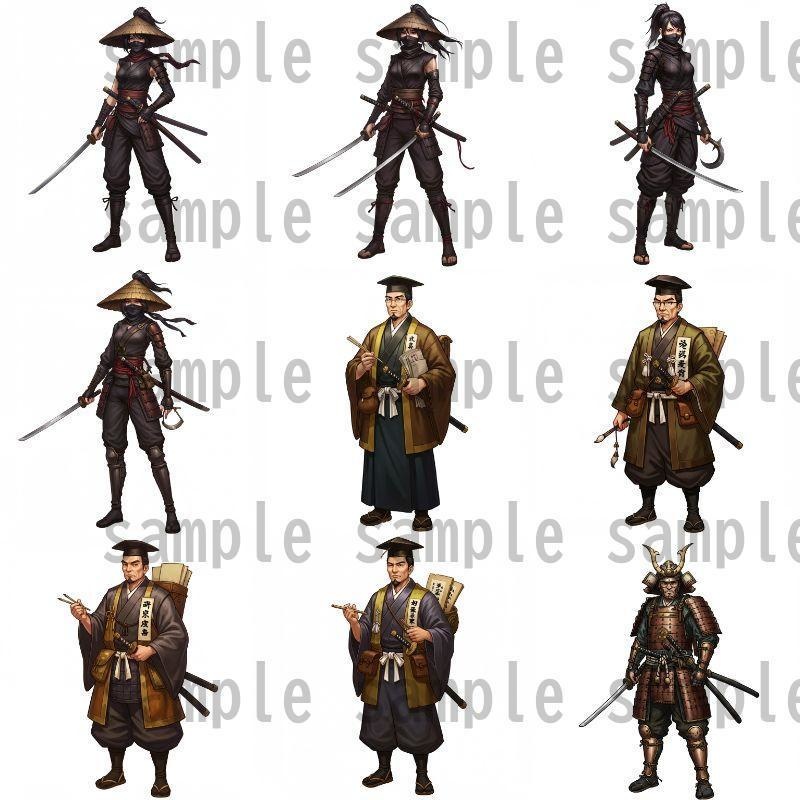 【46種152枚】戦国時代 立ち絵【著作権フリー素材】江戸時代/侍・忍者・大名など46種!