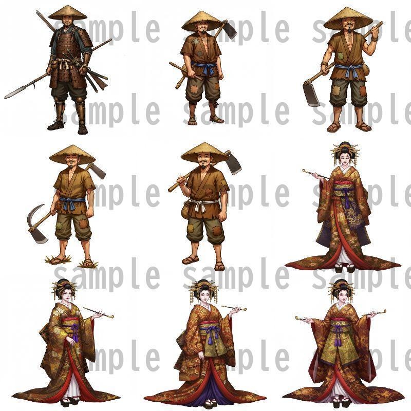 【46種152枚】戦国時代 立ち絵【著作権フリー素材】江戸時代/侍・忍者・大名など46種!