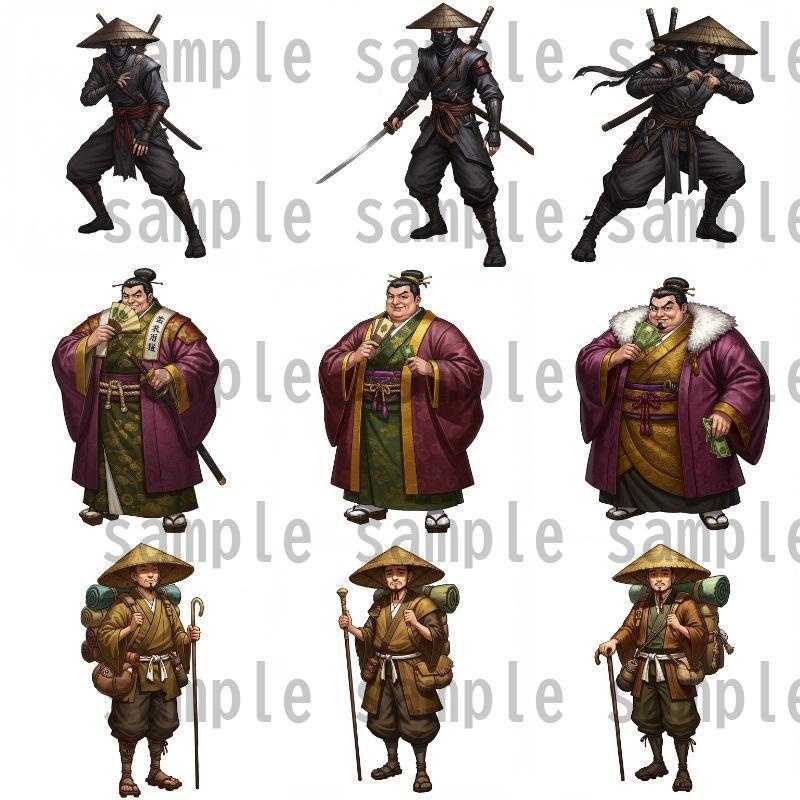 【46種152枚】戦国時代 立ち絵【著作権フリー素材】江戸時代/侍・忍者・大名など46種!