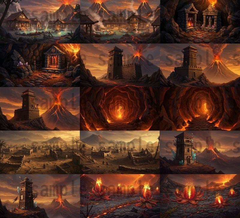 【164枚】火山地帯 ファンター背景イラスト【著作権フリー素材】風景画像