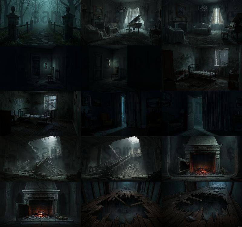 【151枚】ホラー系洋館背景イラスト【著作権フリー素材】怖い風景画