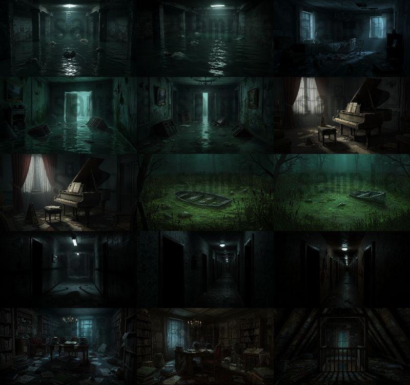 【151枚】ホラー系洋館背景イラスト【著作権フリー素材】怖い風景画
