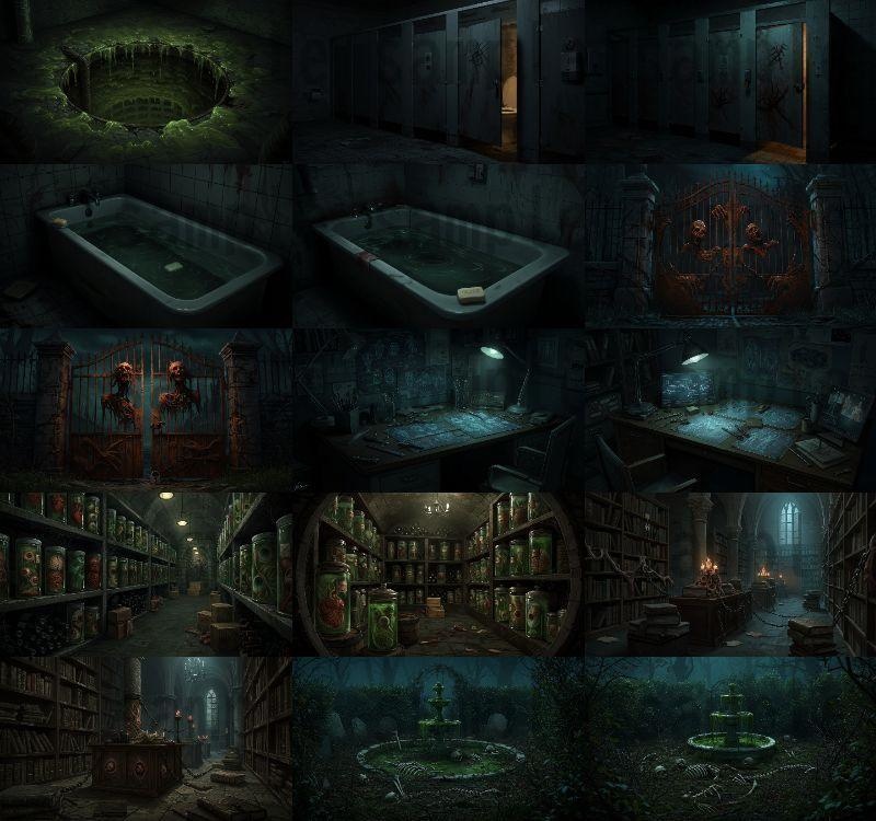 【151枚】ホラー系洋館背景イラスト【著作権フリー素材】怖い風景画