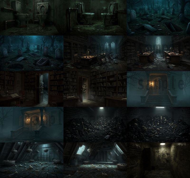 【151枚】ホラー系洋館背景イラスト【著作権フリー素材】怖い風景画