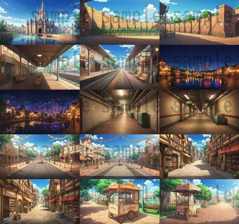 【96枚】遊園地・テーマパーク 背景イラスト/風景画像【著作権フリー素材】