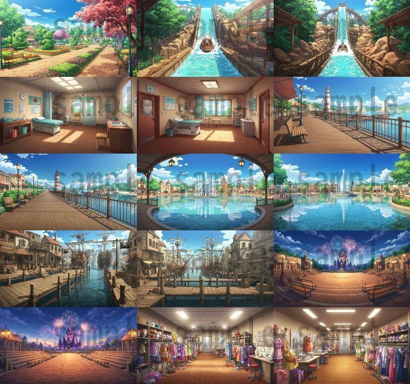 【96枚】遊園地・テーマパーク 背景イラスト/風景画像【著作権フリー素材】