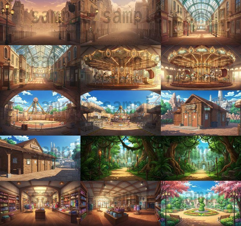 【96枚】遊園地・テーマパーク 背景イラスト/風景画像【著作権フリー素材】