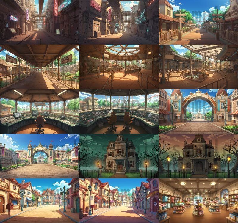 【96枚】遊園地・テーマパーク 背景イラスト/風景画像【著作権フリー素材】