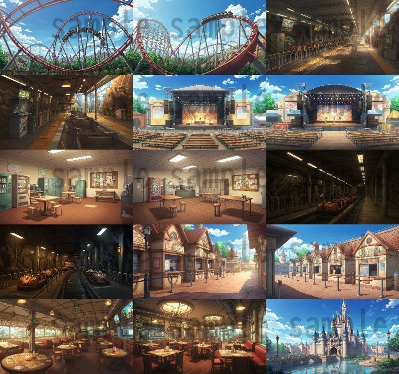 【96枚】遊園地・テーマパーク 背景イラスト/風景画像【著作権フリー素材】