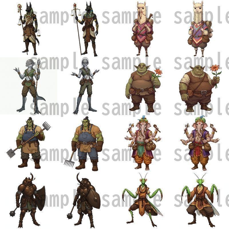 【122枚】獣人・亜人 61種x各2枚 イラスト立ち絵【著作権フリー素材】