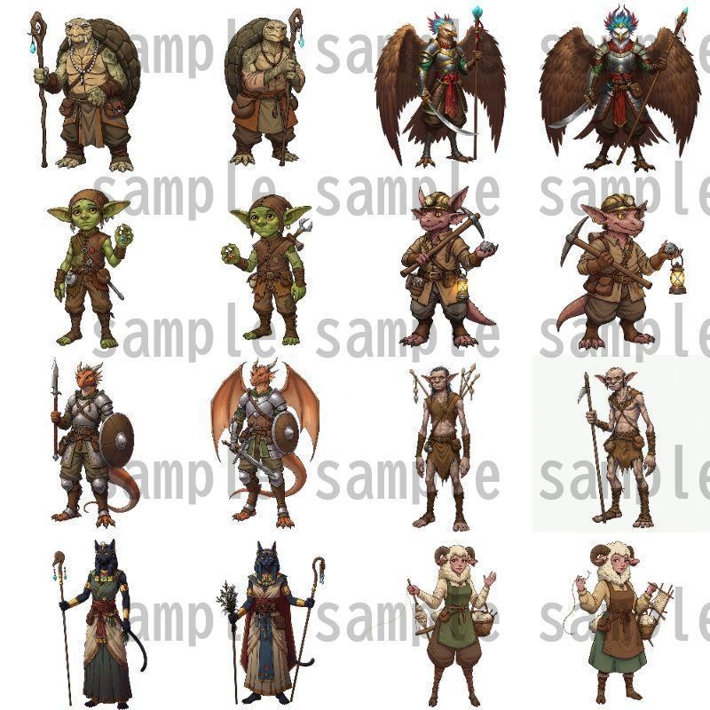 【122枚】獣人・亜人 61種x各2枚 イラスト立ち絵【著作権フリー素材】