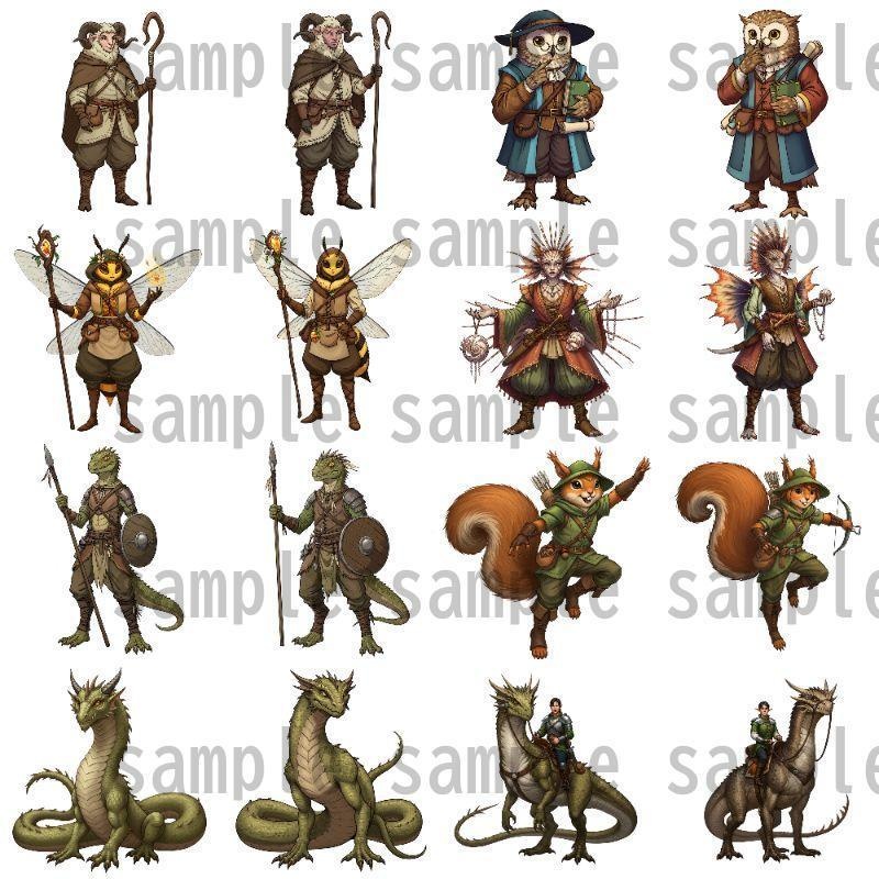 【122枚】獣人・亜人 61種x各2枚 イラスト立ち絵【著作権フリー素材】