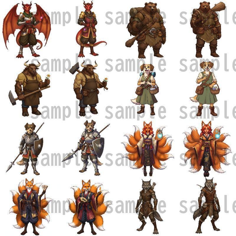 【122枚】獣人・亜人 61種x各2枚 イラスト立ち絵【著作権フリー素材】