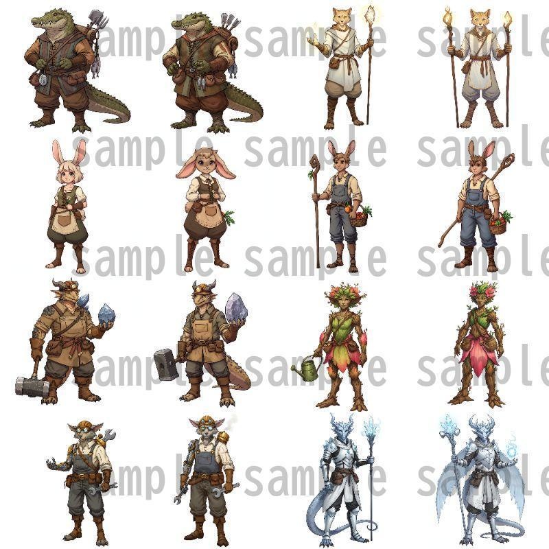 【122枚】獣人・亜人 61種x各2枚 イラスト立ち絵【著作権フリー素材】