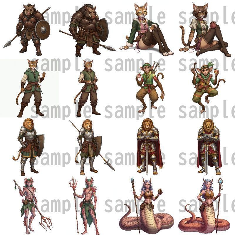 【122枚】獣人・亜人 61種x各2枚 イラスト立ち絵【著作権フリー素材】