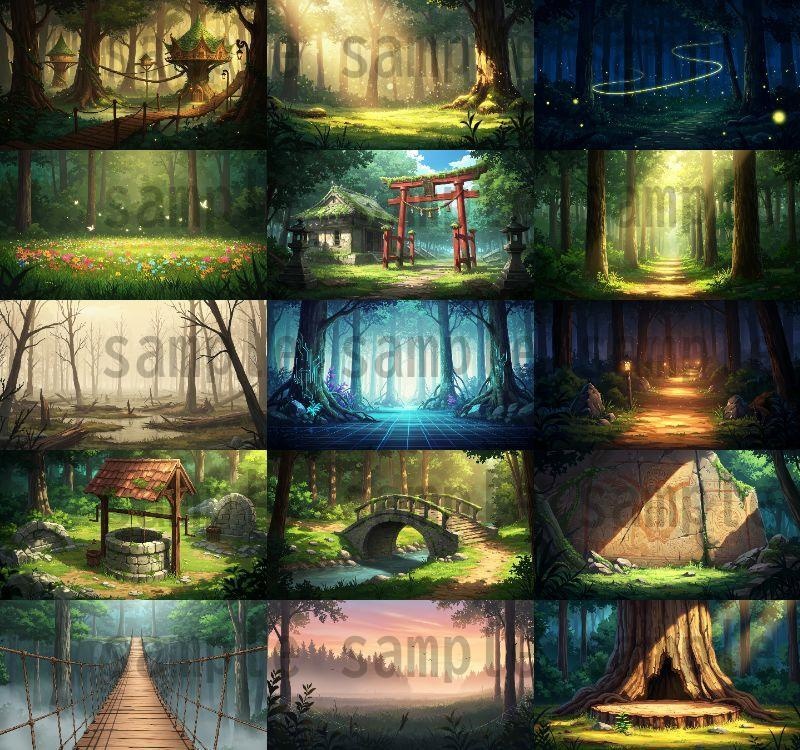 【41枚】ファンタジーRPG 森の背景イラスト【著作権フリー素材】TRPG/風景画/ゲーム